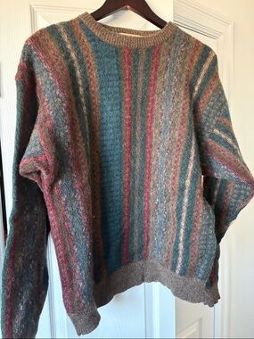 Cozy Multi-Stripe Knit Sweater in Teal, Rust, and Taupe